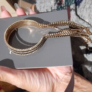 NWT ETEREO SEXY 5 ROW TENNIS BRACELET Gold Crystal BANGLE W/ DANGLE TASSLE